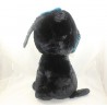Grande peluche chien TY noir et bleu gros yeux brillants noeud bleu pailleté 44 cm