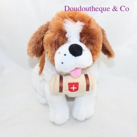 Peluche chien Saint Bernard SANDY marron blanc tonneau de sauvetage
