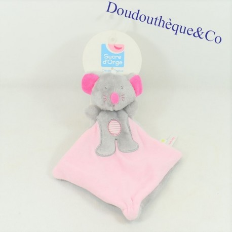 Doudou flache Maus SUCRE D'ORGE rauange grau und rosa 23 cm