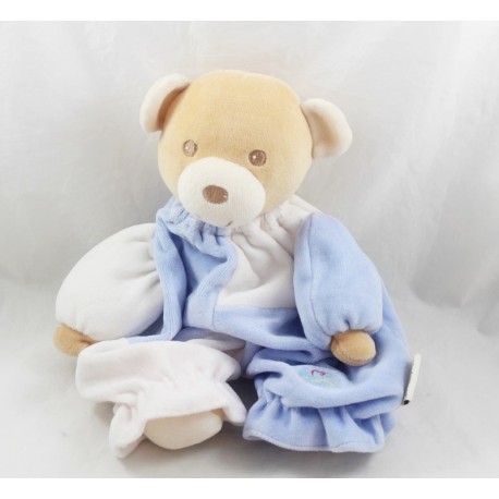 Doudou Bär BESTEVER 2009 zweifarbig blau weiß beige 30 cm