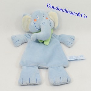 Doudou flat elephant TIAMO Charly and Cie blue scarf green 25 cm