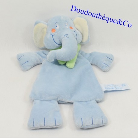 Doudou elefante plano TIAMO Charly y Cie pañuelo azul verde 25 cm