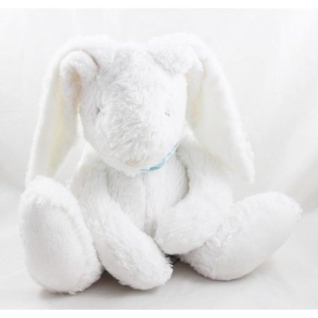Conejo de felpa CYRILLUS pañuelo blanco estrella azul 27 cm sentado