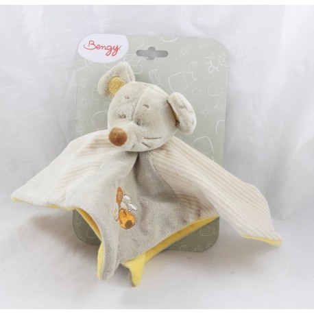 Doudou flache Maus BENGY Marienkäfer beige gelb Neu 20 cm