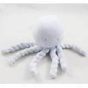 Doudou pieuvre NATTOU Octopus bleu ciel blanc tentacules torsades 22 cm