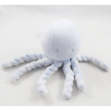 Doudou octopus NATTOU Octopus sky blue white tentacles twists 22 cm