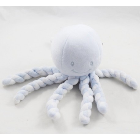 Doudou pieuvre NATTOU Octopus bleu ciel blanc tentacules torsades 2
