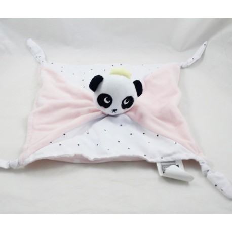 Coperta panda piatto Baby 9 rosa bianco pisello corona nera 4 angoli annodati 26 cm