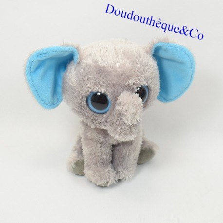 Peluche éléphant TY JURATOYS bleu et gris gros yeux 15 cm