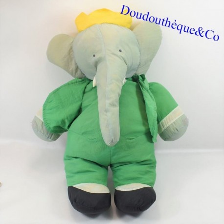 Plush elephant Babar parachute canvas vintage green 55 cm