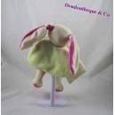 Doudou mouchoir lapin BABY NAT' Les mem pacap rose vert 24 cm