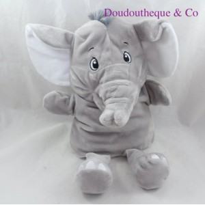 Peluche marionnette éléphant gris blanc