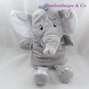 Peluche marionnette éléphant gris blanc