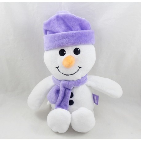 Peluche bonhomme de neige MILKA chocolat écharpe et bonnet violet 27 cm