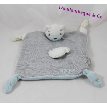 Bär flach Doudou KALOO Zen grau blau weiß Fisch 27 cm