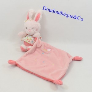 Doudou Taschentuch Kaninchen TEX BABY pink lachs kleid blumen vogel 37 cm