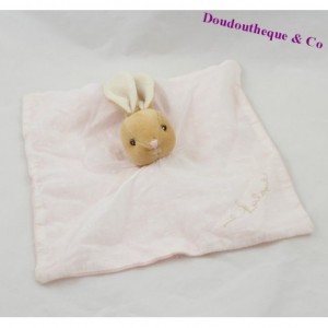 Coniglio peluche piatto KALOO pois rosa quadrato bianco 22 cm