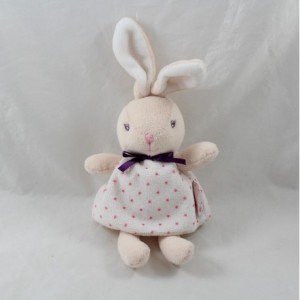 Mini doudou lapin KALOO Petite Rose robe à pois rose violet mini poupée 20 cm