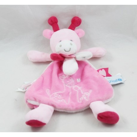 Doudou plat girafe UNICEF Doudou et Compagnie Les petits amis rose DC2888 25 cm