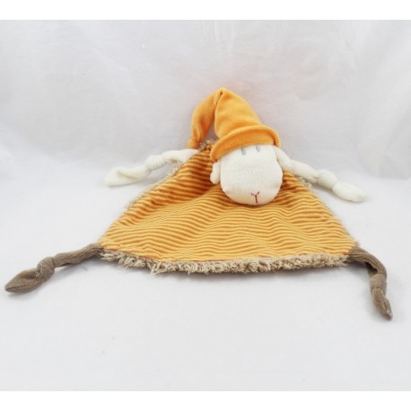 Doudou flat sheep CREDIT AGRICOLE bonnet orange beige striped 25 cm