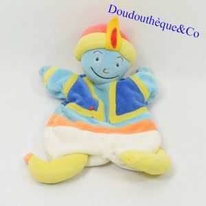 Doudou marionnette Aladin CMP Bleu Jaune Ceinture Orange 24 cm