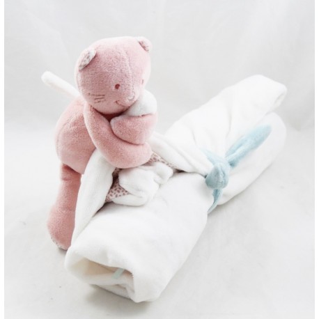 Doudou blanket Minouchka cat NOUKIE'S Charlie & Minouchka my first blanket pink white 50 cm