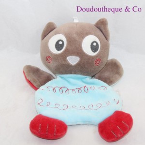 Doudou plat hibou PETIT A PETIT Chouette bleu rouge