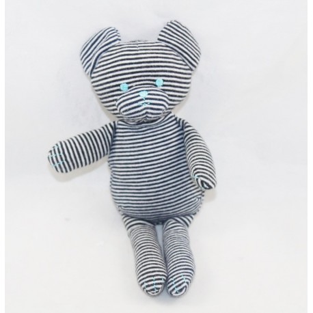 Orso Doudou PICCOLA BARCA strisce blu navy viso blu turchese 19 cm