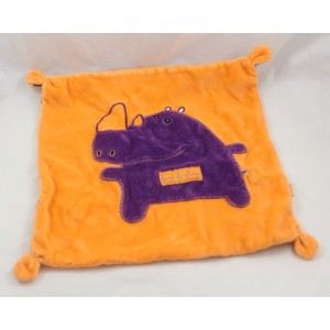 Doudou plat Hino le rhino DPAM carré orange violet rayé Du Pareil au Même 27 cm