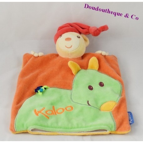 Doudou marionnette ours KALOO Pop cheval vert orange 24 cm