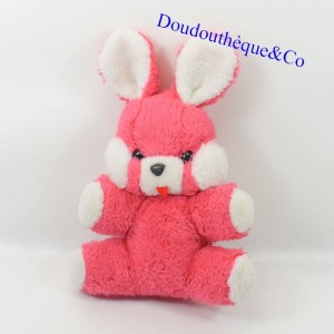Peluche coniglio orsacchiotto rosa bianco vintage linguetta tirata 26 cm