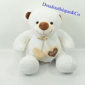 Oso de peluche P'TIT BISOU Aubert Love Bear blanco marrón 26 cm