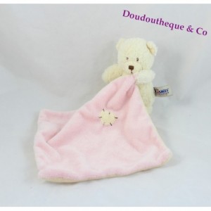 Doudou mouchoir ours THE PLUSHIES COLLECTION BY LOMBOK pink coeur écru