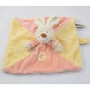 Doudou plat lapin THE PLUSHIES COLLECTION LOMBOK jaune rose attache tétine