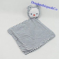 Flat cuddly toy bear OBAIBI OKAIDI striped white and blue 34 cm