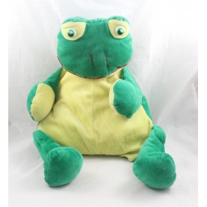 Peluche vintage grenouille SUPERTOYS vert jaune style rumple yeux plastiques Gipsy 50 cm