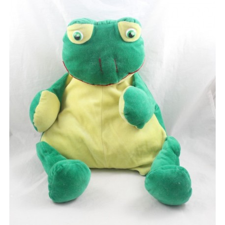 Peluche vintage grenouille SUPERTOYS vert jaune style rumple yeux plastiques Gipsy 50 cm