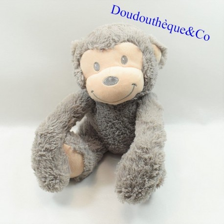 Peluche singe gris scratch pieds mains position assis 25 cm