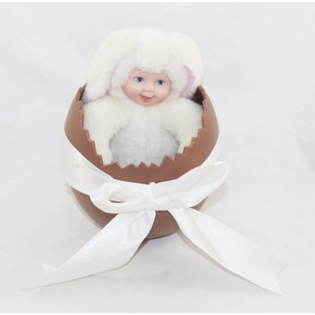 Bambola coniglietto ANNE GEDDES in nastro bianco uovo cioccolato 16 cm