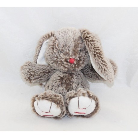 Doudou lapin KALOO Je suis un Rouge Kaloo marron chiné nez rouge 18 cm