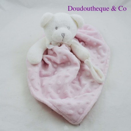 Doudou plat ours KING BEAR rose pois relief