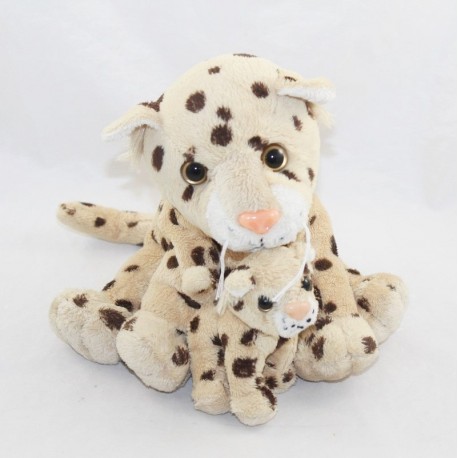 Plush mother leopard and baby beige brown spots unknown brand 20 cm