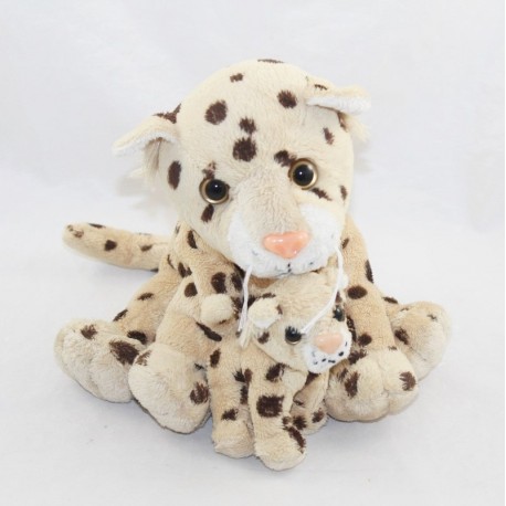 Plüschmutter Leopard und Baby beige braune Flecken unbekannte Marke 20 cm