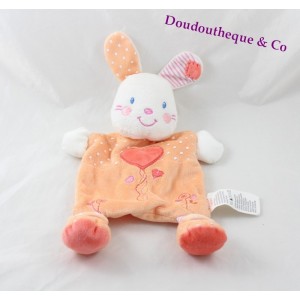 Doudou flaches Kaninchen KIABI orange Herz Glockenerbse Muster 25 cm