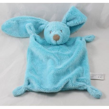 Doudou flat rabbit SIMBA TOYS BENELUX turquoise blue rectangle Kiabi 24 cm