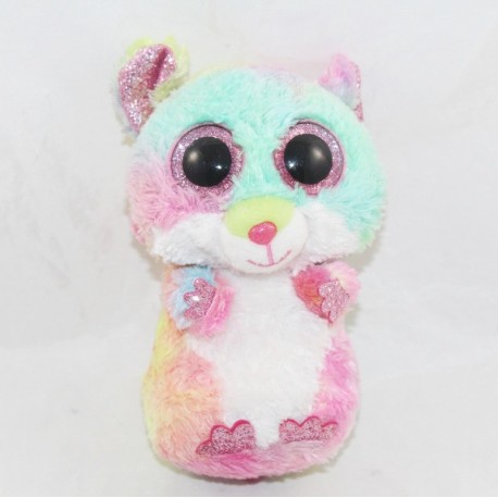 Hámster de peluche TY multicolor grandes ojos brillantes púrpura 15 cm