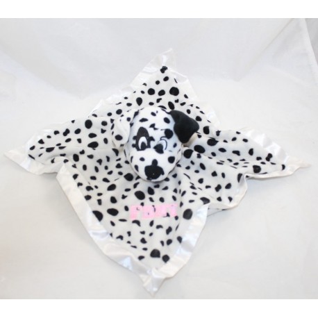 Flache Decke Dalmatiner Hund FDNY bestickt in rosa Rändern weiß Satin 30 cm