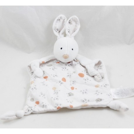 Flat rabbit cuddly toy Grain of wheat velvet and printed fabrics rabbit heads 27 cm