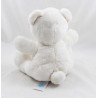 Peluche ours TEX BABY blanc ivoire visage brodé au fil gris 20 cm