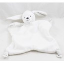 White rabbit flat cuddly toy with 4 knotted corners glittery gray 26 cm